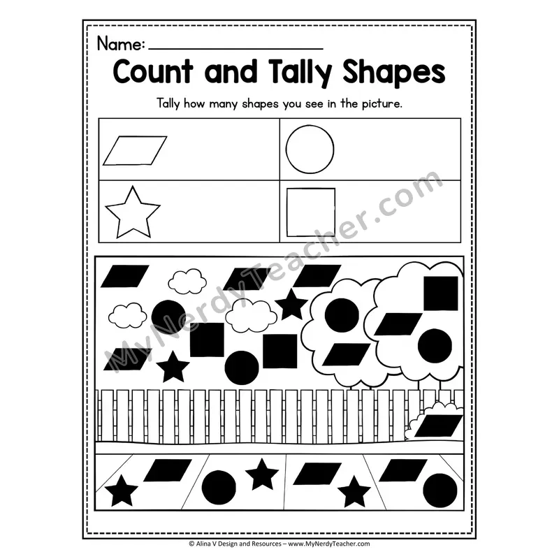 Count and Tally Shapes Worksheet — Tally Hidden Shapes in Picture