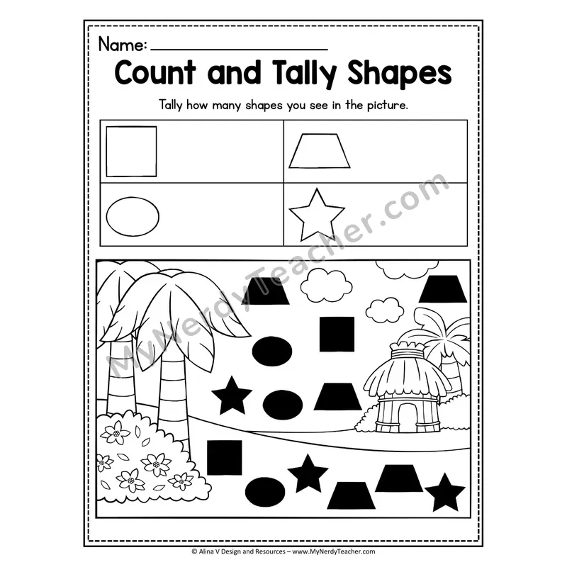 Count and Tally Shapes Worksheet — Tally Hidden Shapes in Picture