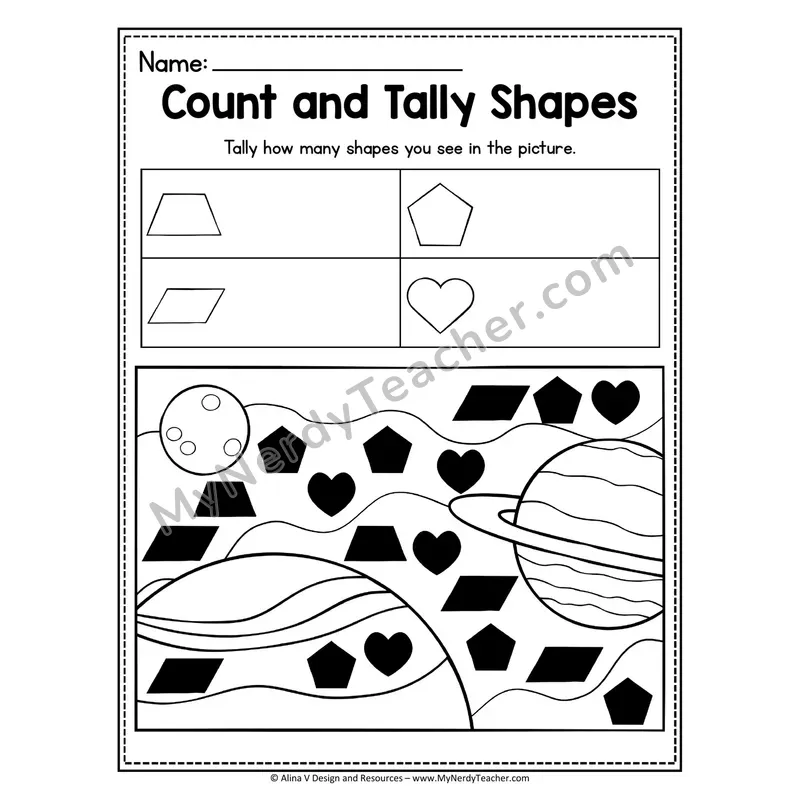 Count and Tally Shapes Worksheet — Tally Hidden Shapes in Picture