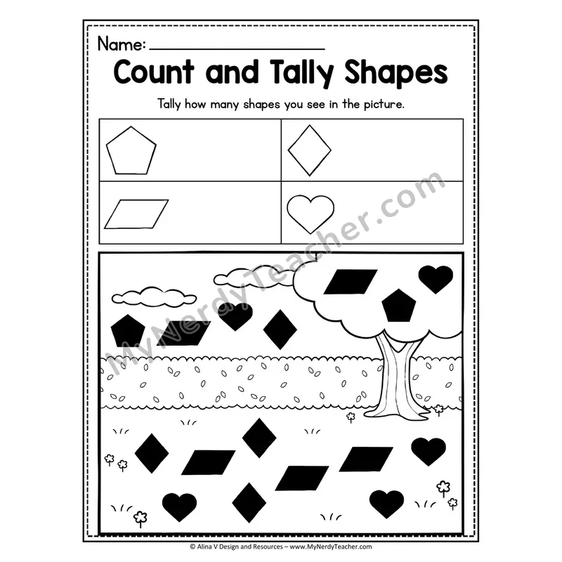 Count and Tally Shapes Worksheet — Tally Hidden Shapes in Picture