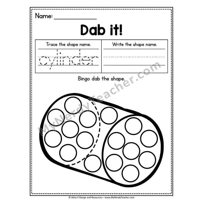 Dab it! 3D Shape Worksheet — Bingo Dab the Cylinder