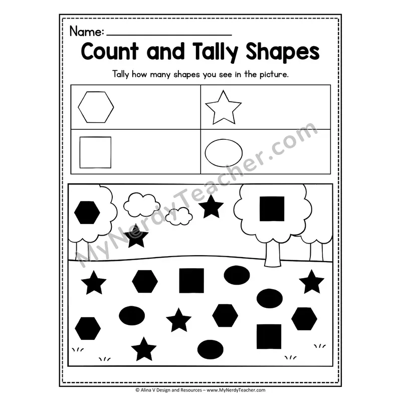 Count and Tally Shapes Worksheet — Tally Hidden Shapes in Picture