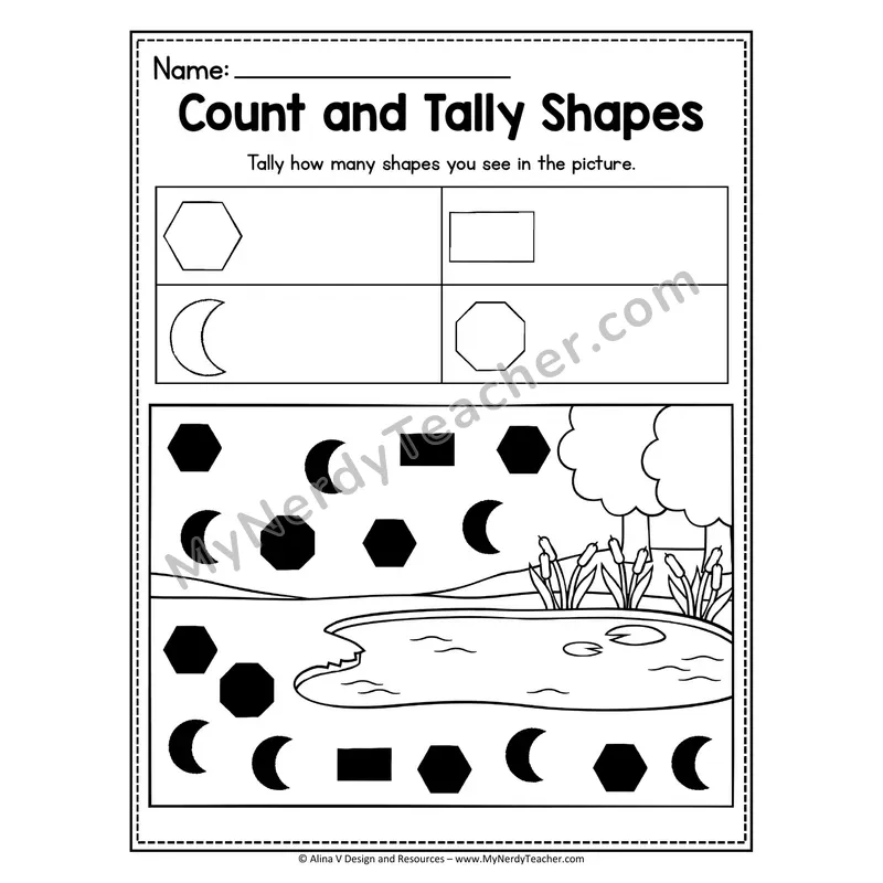 Count and Tally Shapes Worksheet — Tally Hidden Shapes in Picture