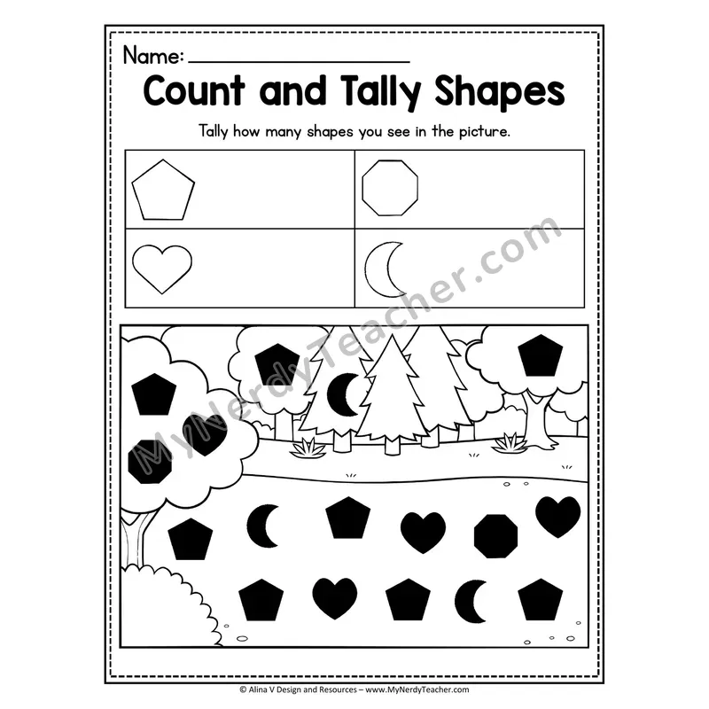 Count and Tally Shapes Worksheet — Tally Hidden Shapes in Picture