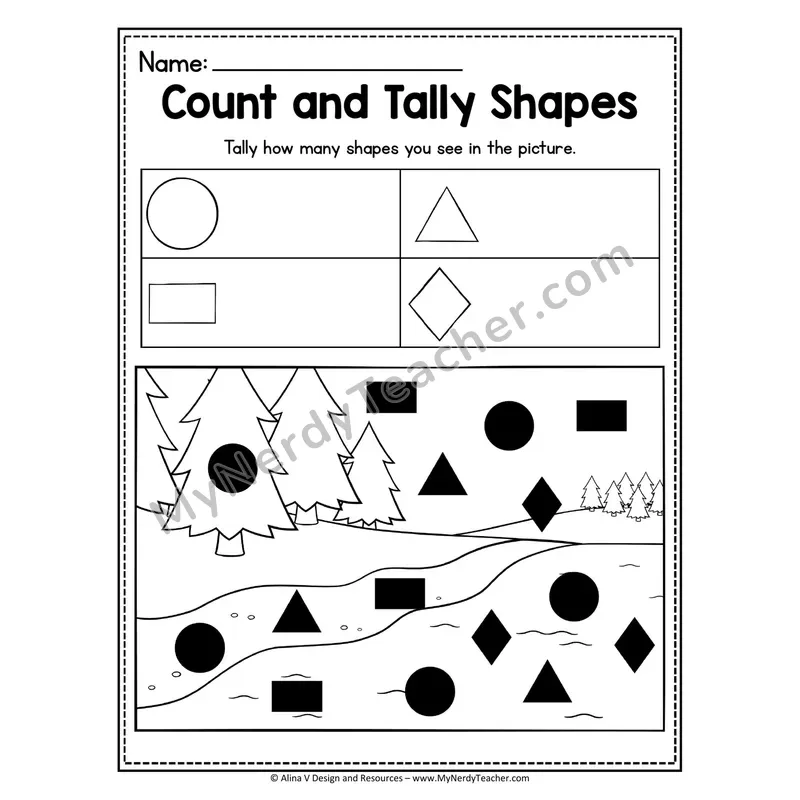 Count and Tally Shapes Worksheet — Tally Hidden Shapes in Picture