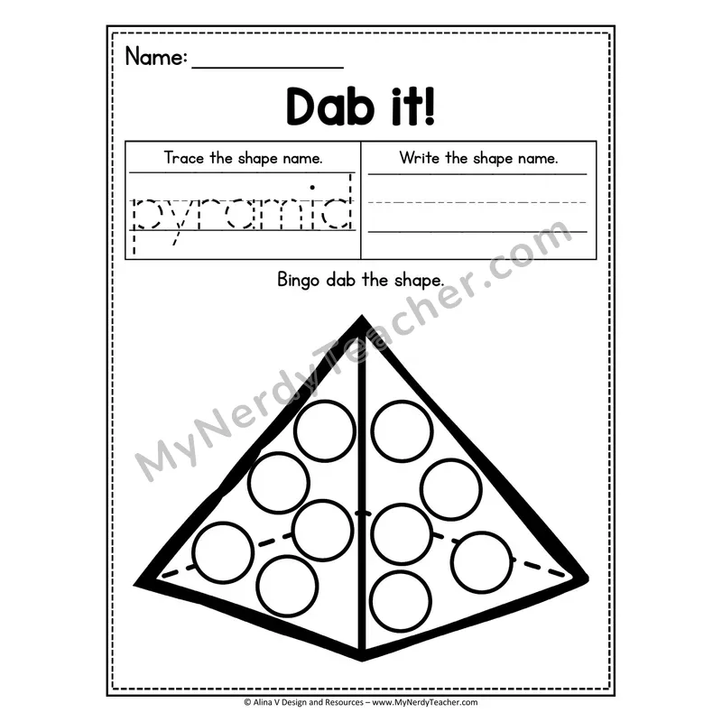 Dab it! 3D Shape Worksheet — Bingo Dab the Pyramid
