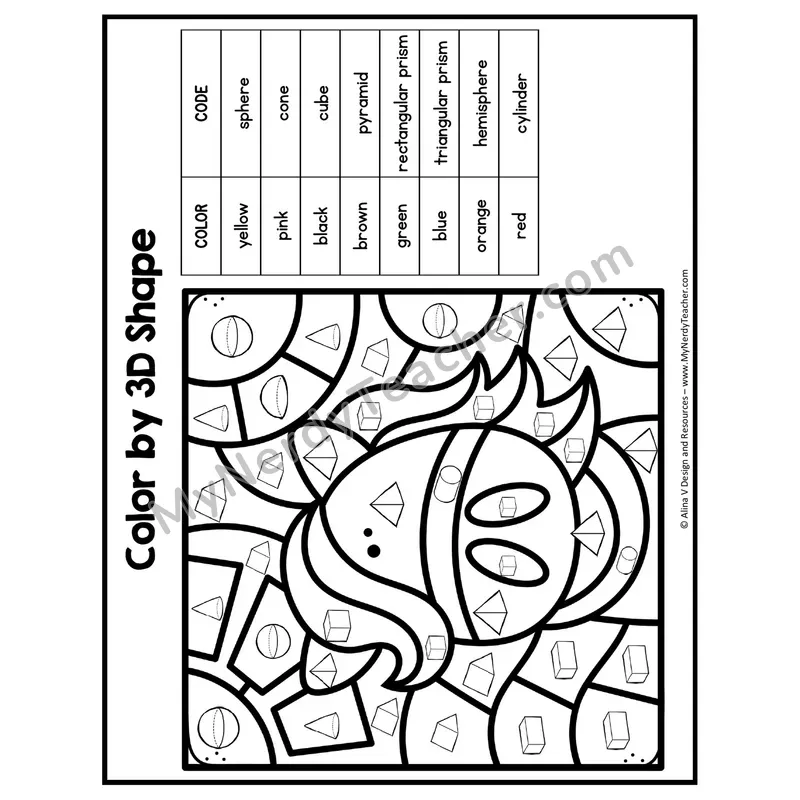 Color by 3D Shape Worksheet — Mystery Picture #16