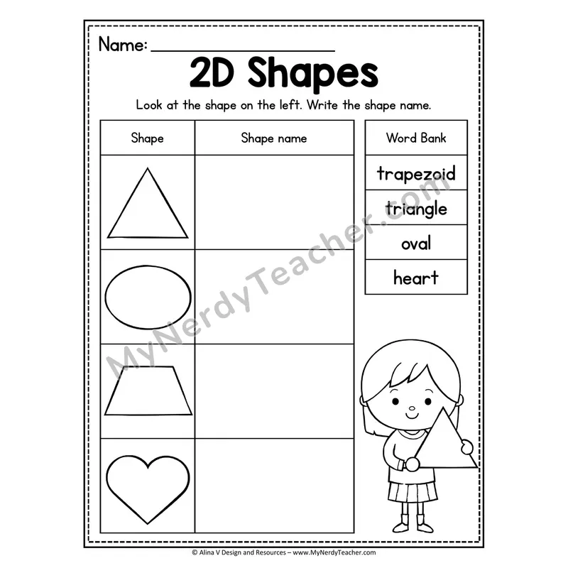 2D Shapes Worksheet — Write the Shape Name with Word Bank