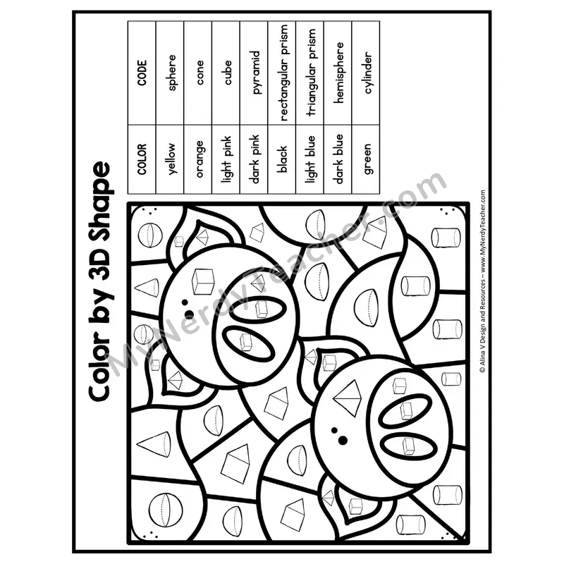 Color by 3D Shape Worksheet — Mystery Picture #13