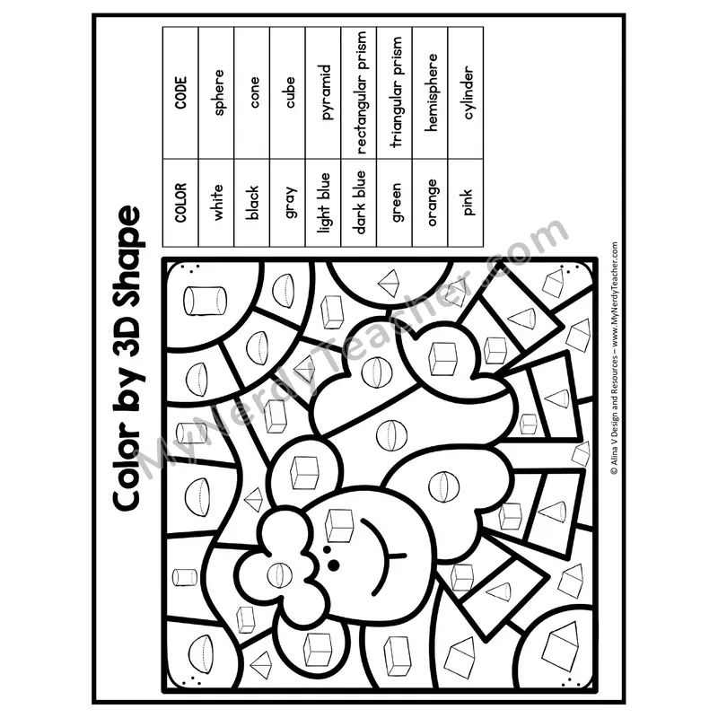 Color by 3D Shape Worksheet — Mystery Picture #12
