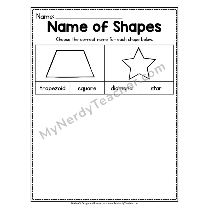 Name of Shapes Worksheet — Multiple Choice Shape Identification