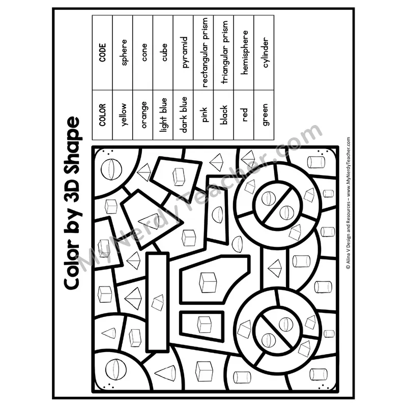 Color by 3D Shape Worksheet — Mystery Picture #11
