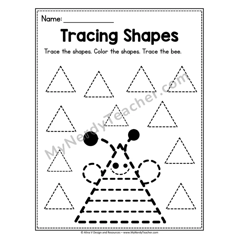Tracing Shapes Worksheet — Triangle Bee Picture Tracing