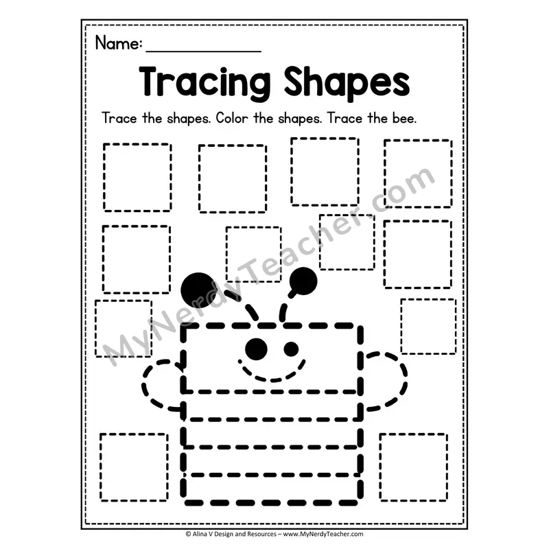 Tracing Shapes Worksheet — Square Bee Picture Tracing