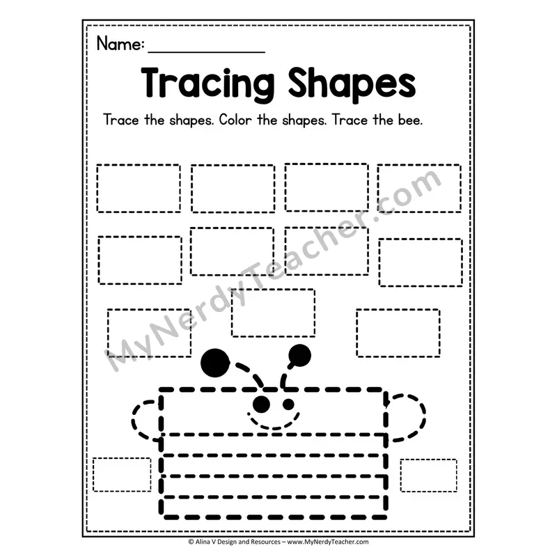 Tracing Shapes Worksheet — Pentagon Bee Picture Tracing