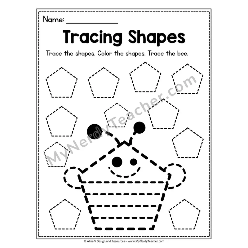 Tracing Shapes Worksheet — Parallelogram Bee Picture Tracing