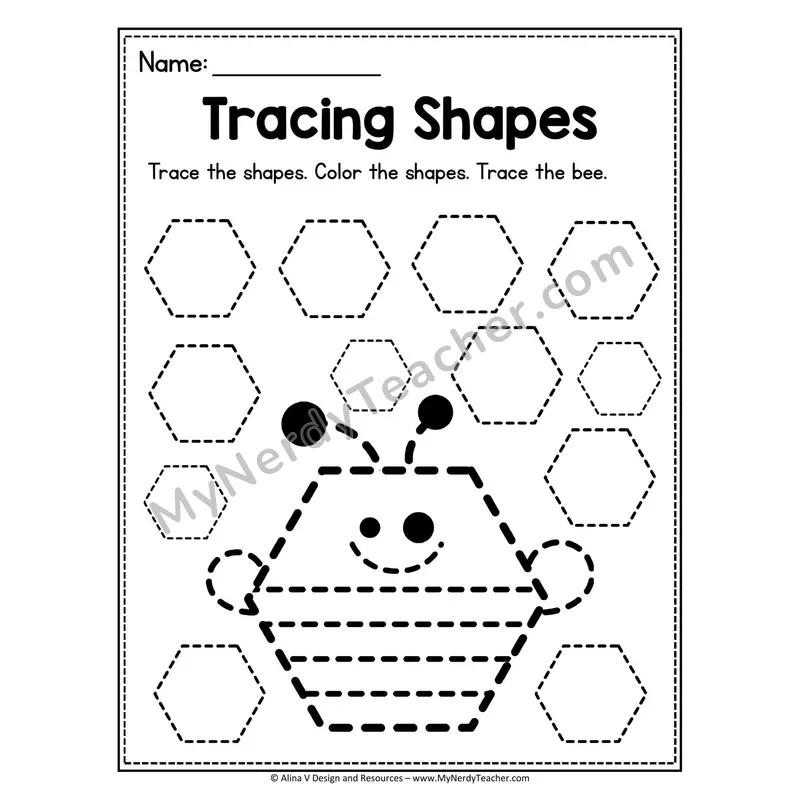 Tracing Shapes Worksheet — Heart Bee Picture Tracing