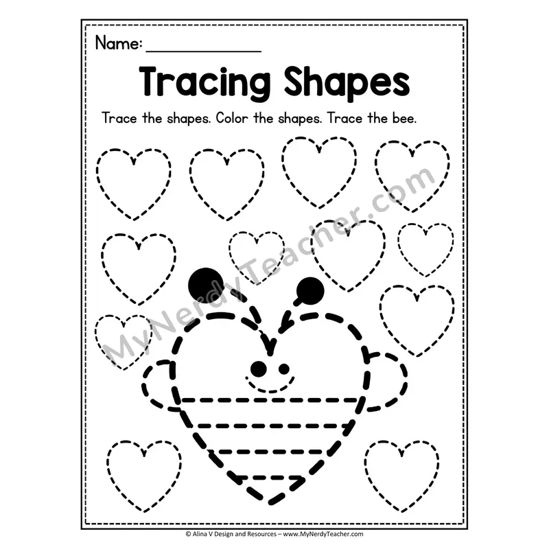 Tracing Shapes Worksheet — Rhombus Bee Picture Tracing