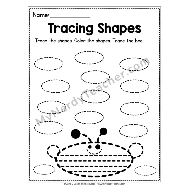 Tracing Shapes Worksheet — Octagon Bee Picture Tracing