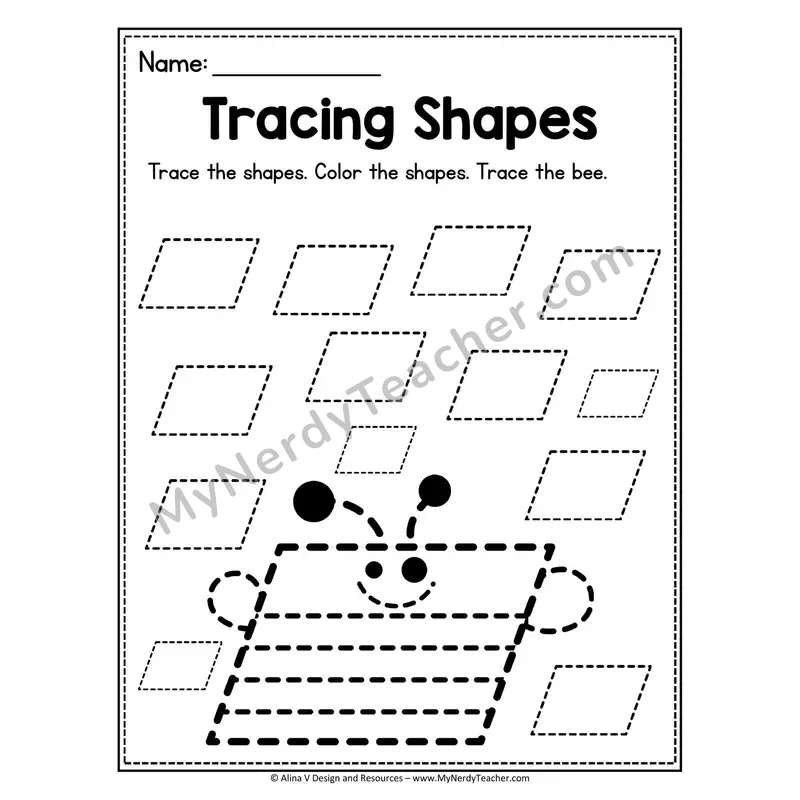 Tracing Shapes Worksheet — Oval Bee Picture Tracing