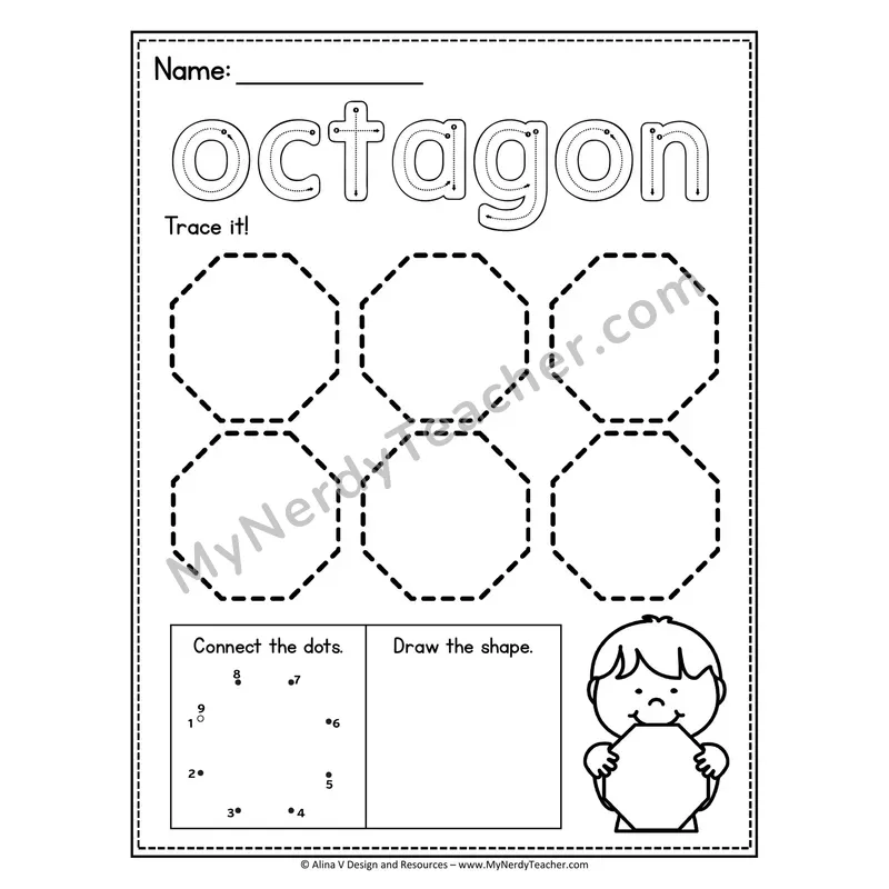 2D Shape Tracing Worksheet — Trace Hollow Letters and Multiple Shapes