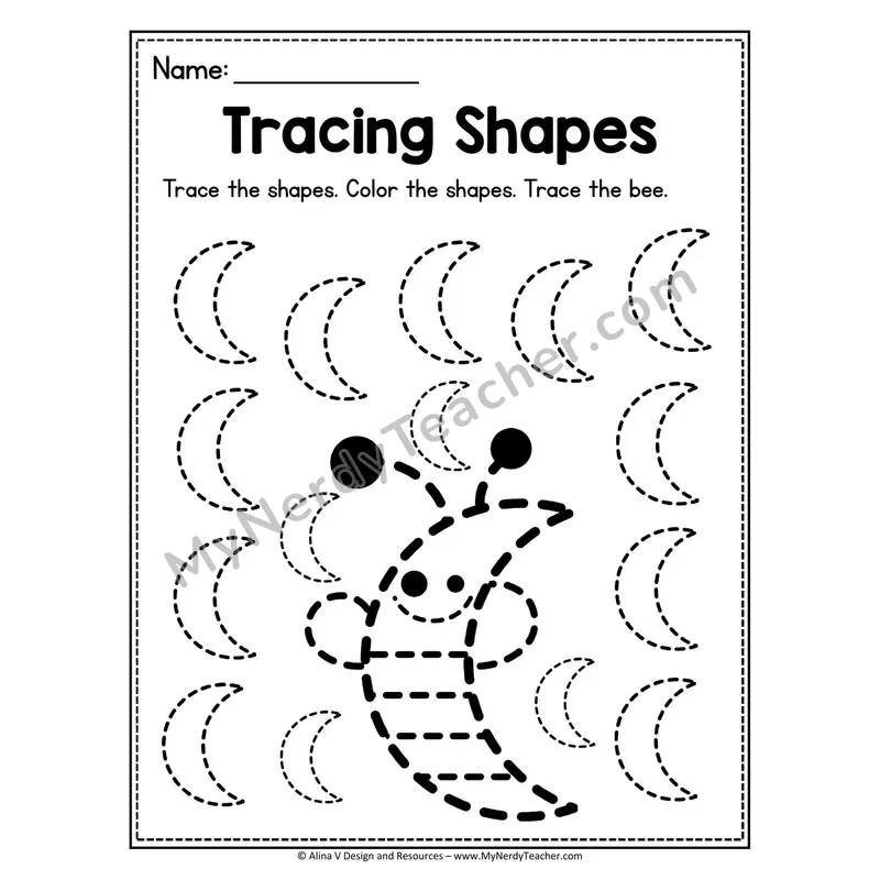 Tracing Shapes Worksheet — Crescent Bee Picture Tracing