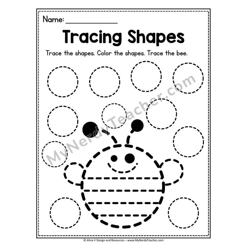 Tracing Shapes Worksheet — Circle Bee Picture Tracing