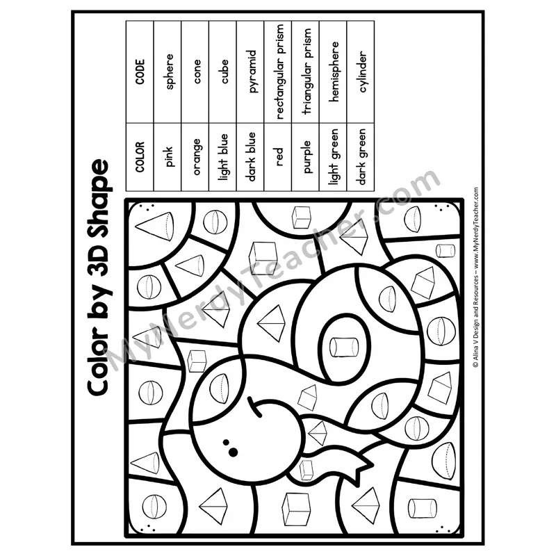 Color by 3D Shape Worksheet — Mystery Picture #6