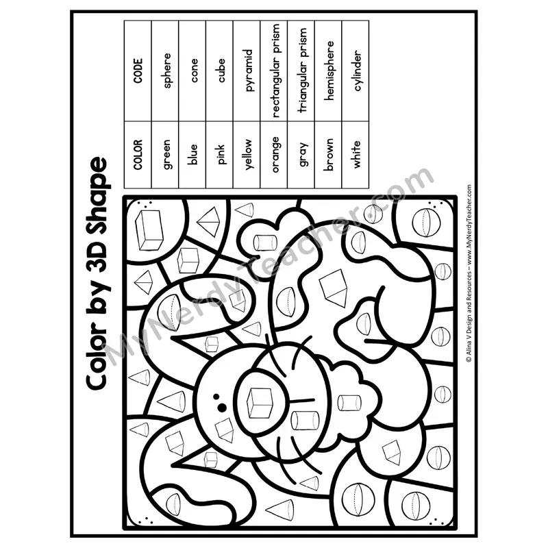 Color by 3D Shape Worksheet — Mystery Picture #5