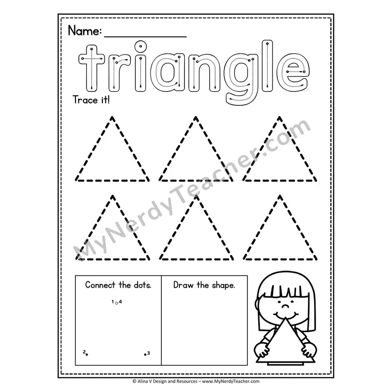 2D Shape Tracing Worksheet — Trace Hollow Letters and Multiple Shapes