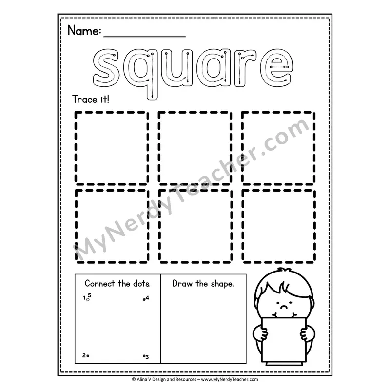 2D Shape Tracing Worksheet — Trace Hollow Letters and Multiple Shapes