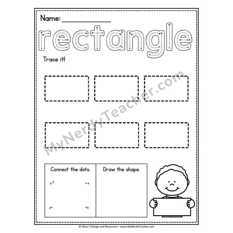 2D Shape Tracing Worksheet — Trace Hollow Letters and Multiple Shapes