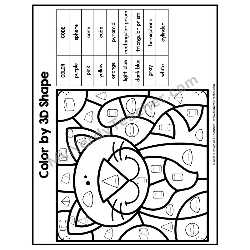 Color by 3D Shape Worksheet — Mystery Picture #1