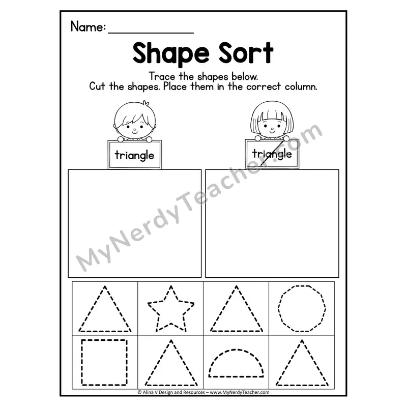 2D Shape Sort Worksheet — Trace, Cut, and Sort Trapezoids