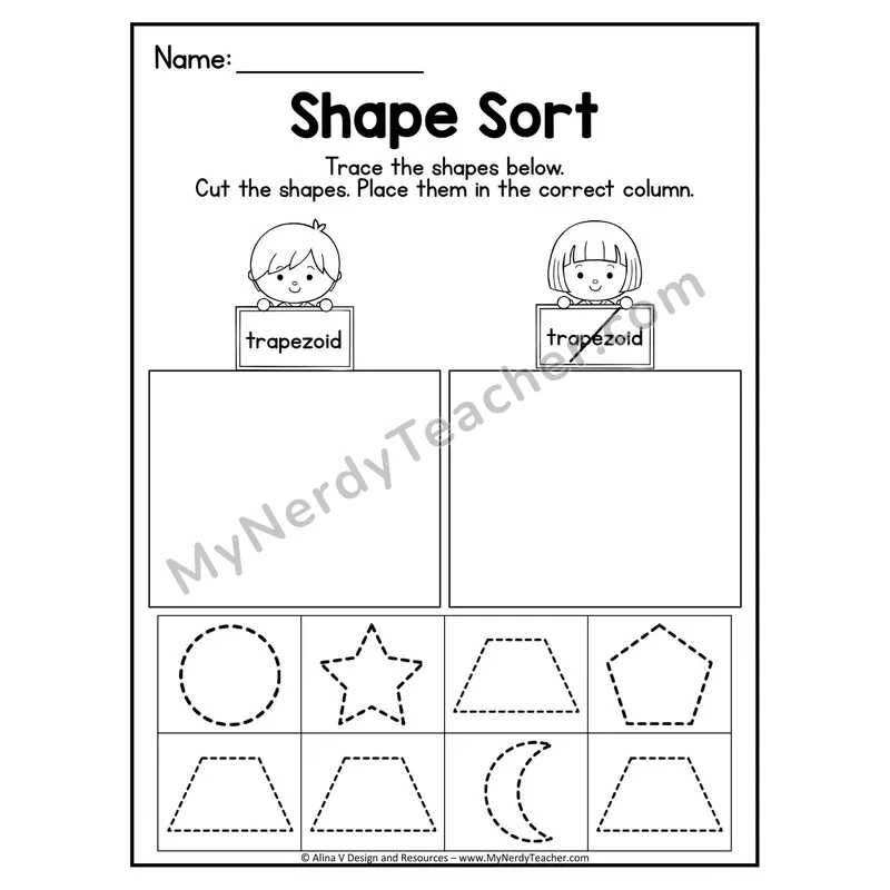 2D Shape Sort Worksheet — Trace, Cut, and Sort Stars