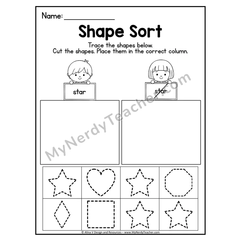 2D Shape Sort Worksheet — Trace, Cut, and Sort Squares