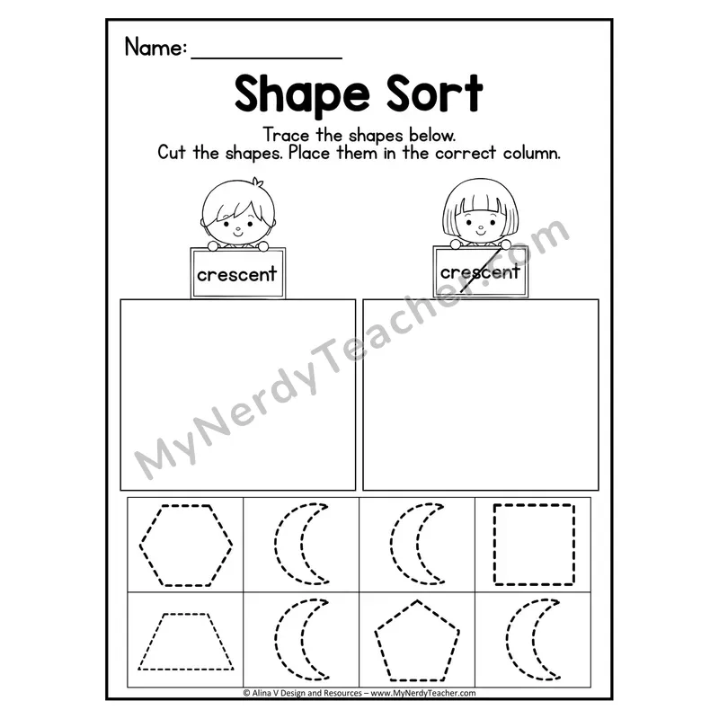 2D Shape Sort Worksheet — Trace, Cut, and Sort Rhombuss