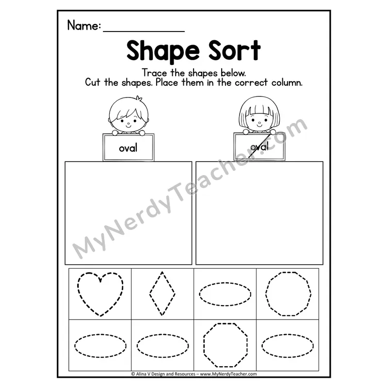 2D Shape Sort Worksheet — Trace, Cut, and Sort Ovals