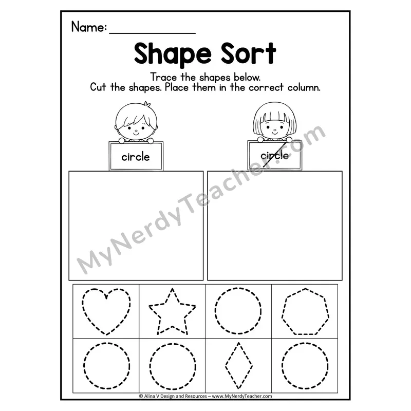 2D Shape Sort Worksheet — Trace, Cut, and Sort Crescents