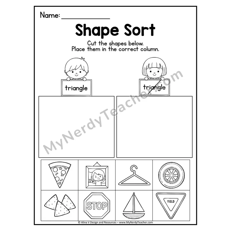 2D Shape Sort Worksheet — Cut and Paste Triangles in Real Life