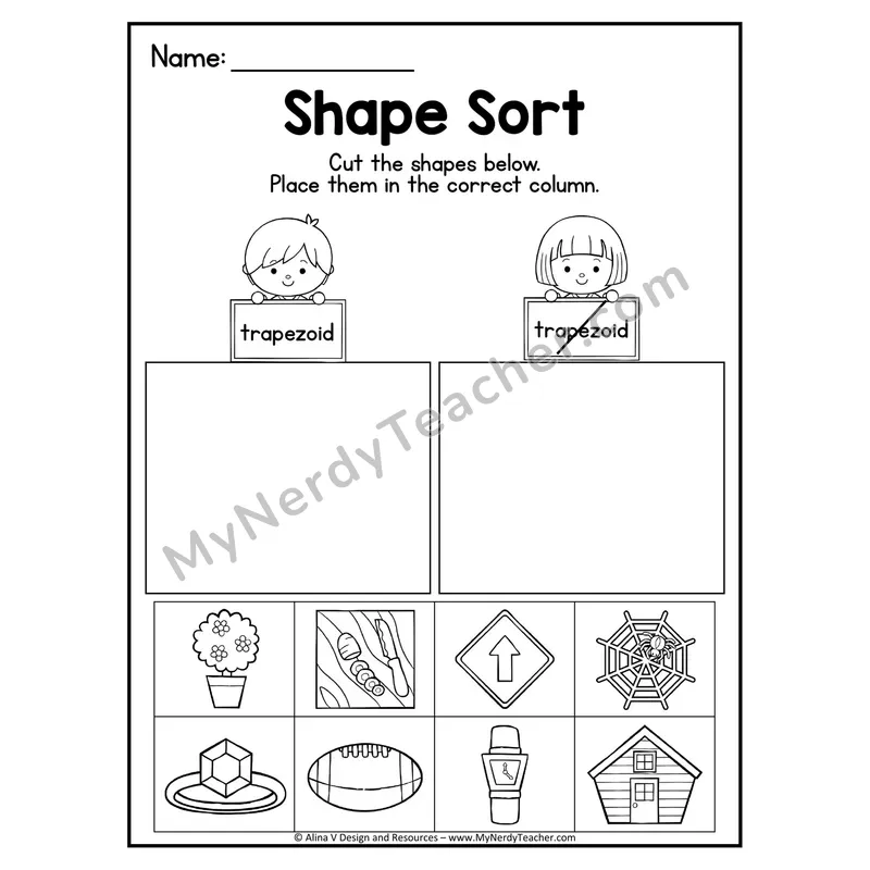 2D Shape Sort Worksheet — Cut and Paste Trapezoids in Real Life