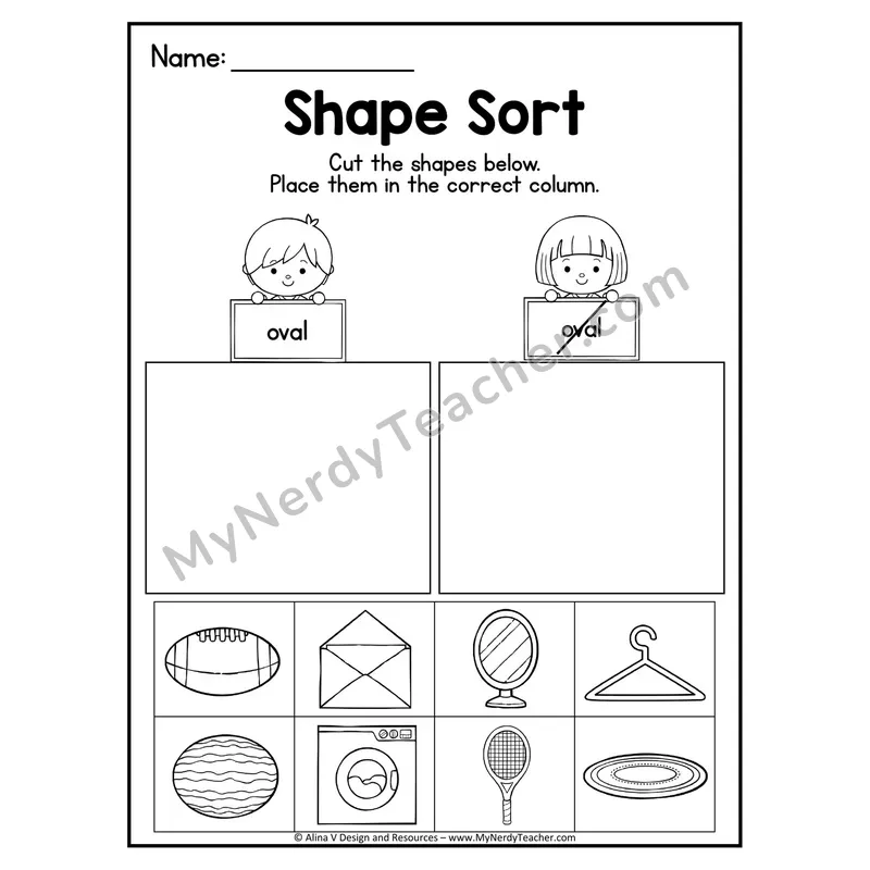 2D Shape Sort Worksheet — Cut and Paste Ovals in Real Life