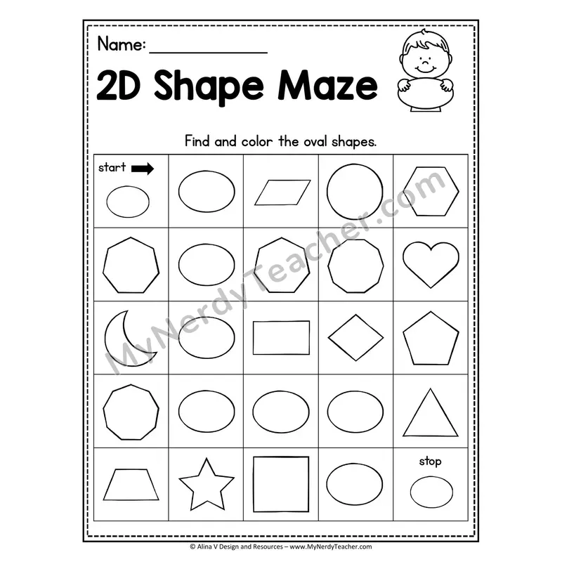 2D Shape Maze Worksheet — Find and Color the Parallelograms