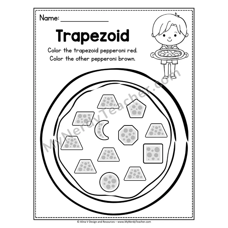 2D Shape Pizza Worksheet — Color the Trapezoid Pepperoni