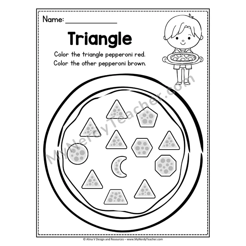 2D Shape Pizza Worksheet — Color the Triangle Pepperoni