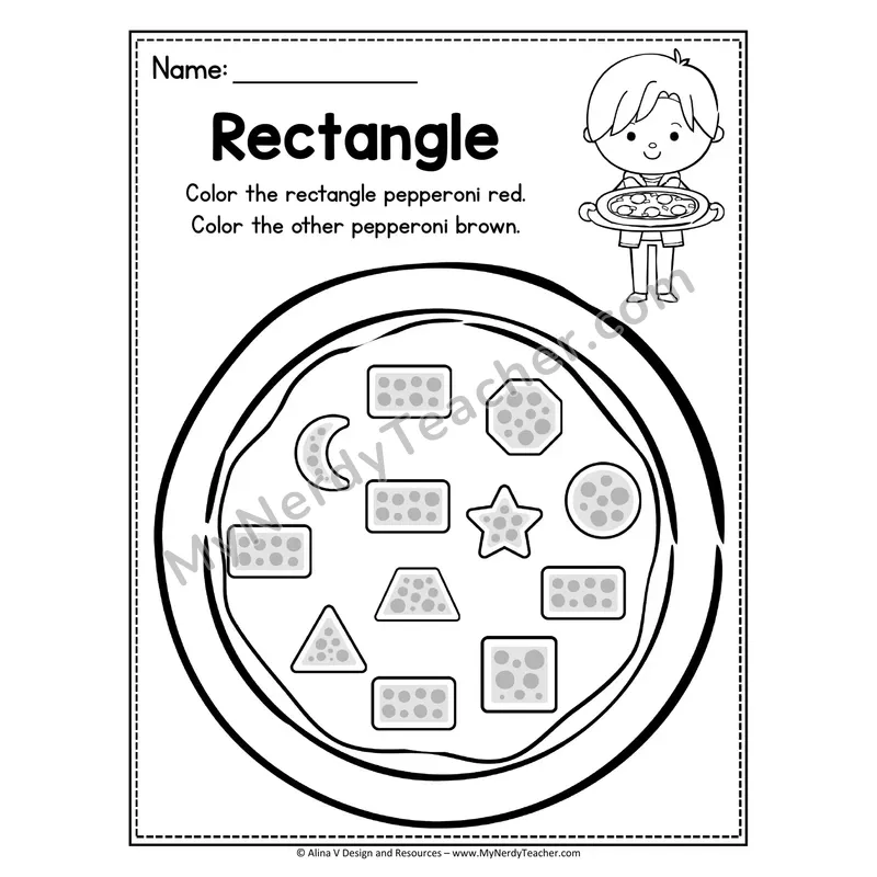 2D Shape Pizza Worksheet — Color the Rectangle Pepperoni