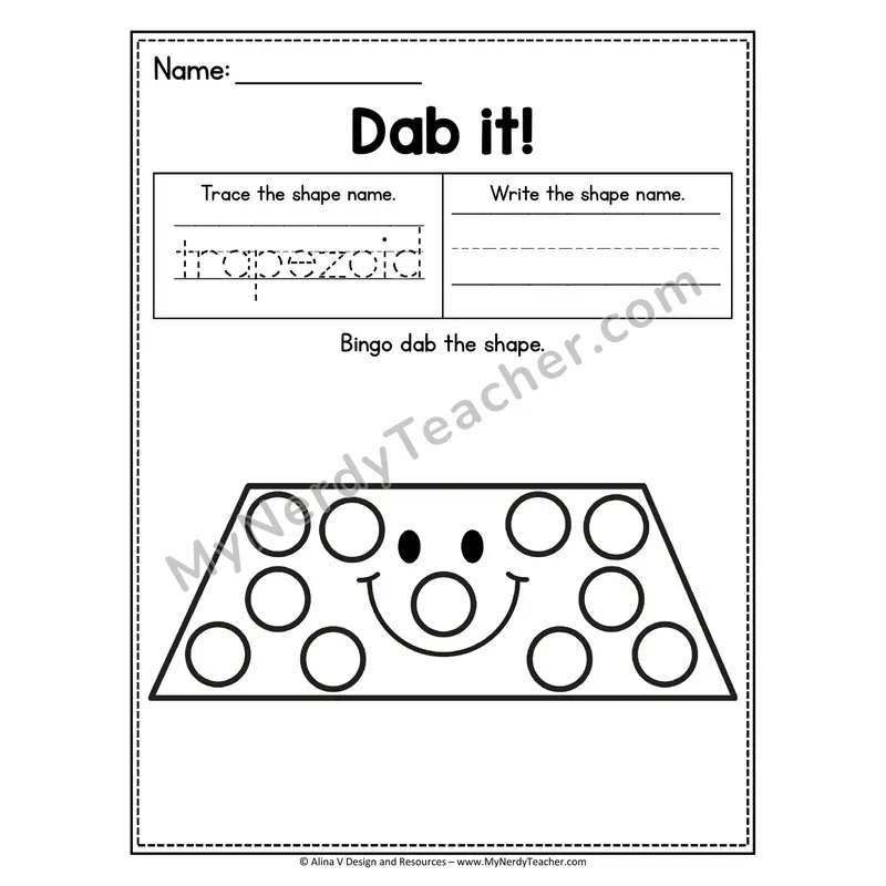 Dab it! 2D Shape Worksheet — Bingo Dab the Trapezoid