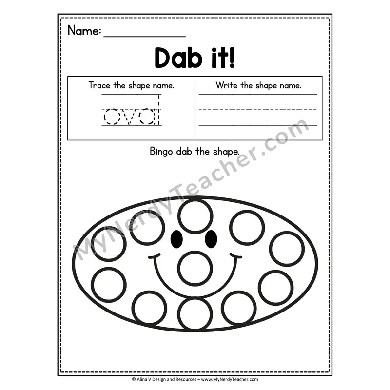 Dab it! 2D Shape Worksheet — Bingo Dab the Oval