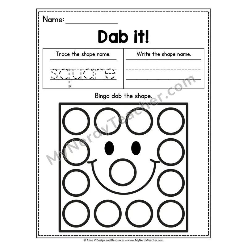 Dab it! 2D Shape Worksheet — Bingo Dab the Square