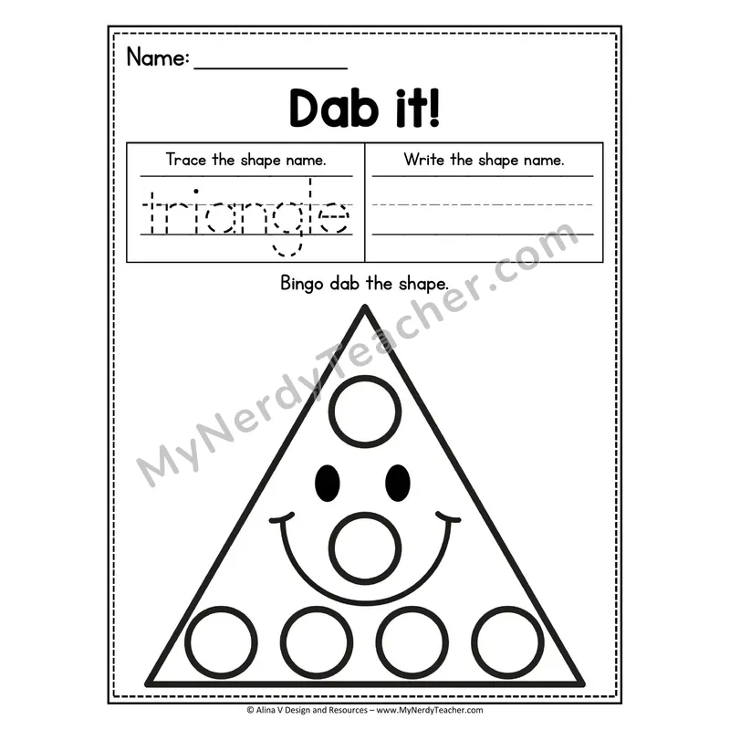 Dab it! 2D Shape Worksheet — Bingo Dab the Triangle